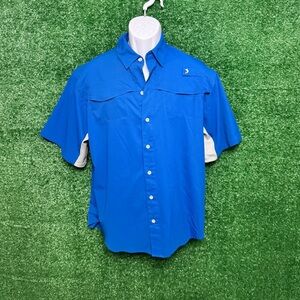 Reel Legends Blue Casual Button Down Shirt with Roll-Up Sleeves